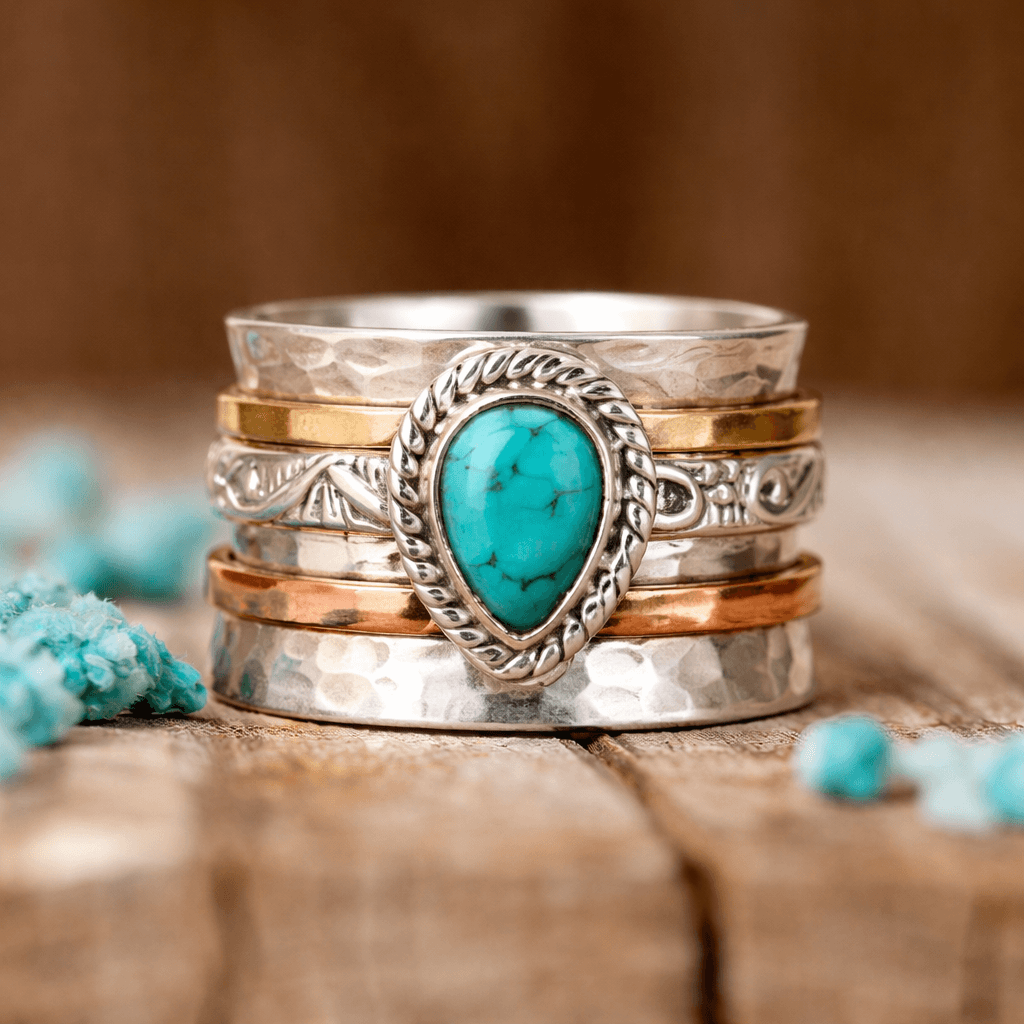 Brede sterling zilveren ring met druppelvormige turkoois