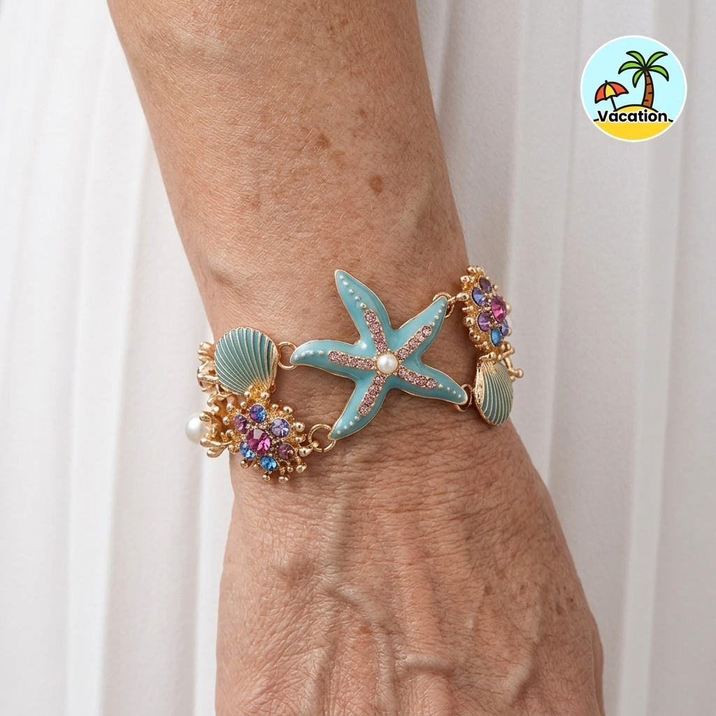 Coastal Shell Bead Pendant Bracelet