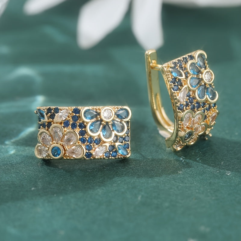 Vintage oorringen met meerkleurige zirkonia bloemen