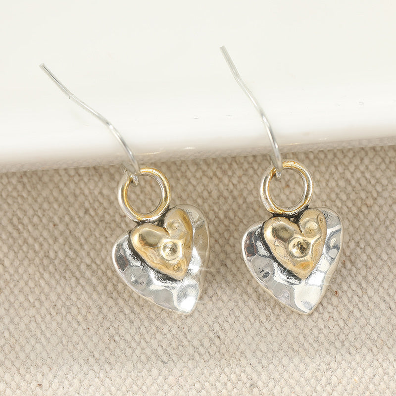 Vintage Two Tone Golden Heart Shaped Pendant Earrings