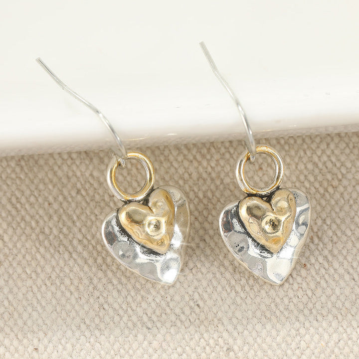 Vintage Two Tone Golden Heart Shaped Pendant Earrings