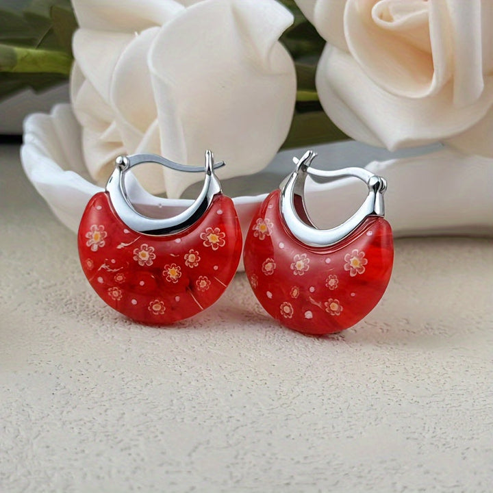 Vintage Vibrant Glass Floral Bead Dangle Earrings