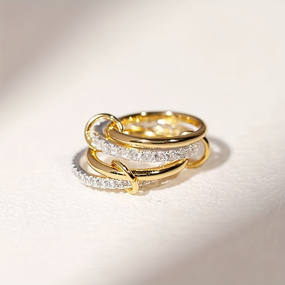 Minimalistische vergulde stapelbare ringenset met zirkonia accenten