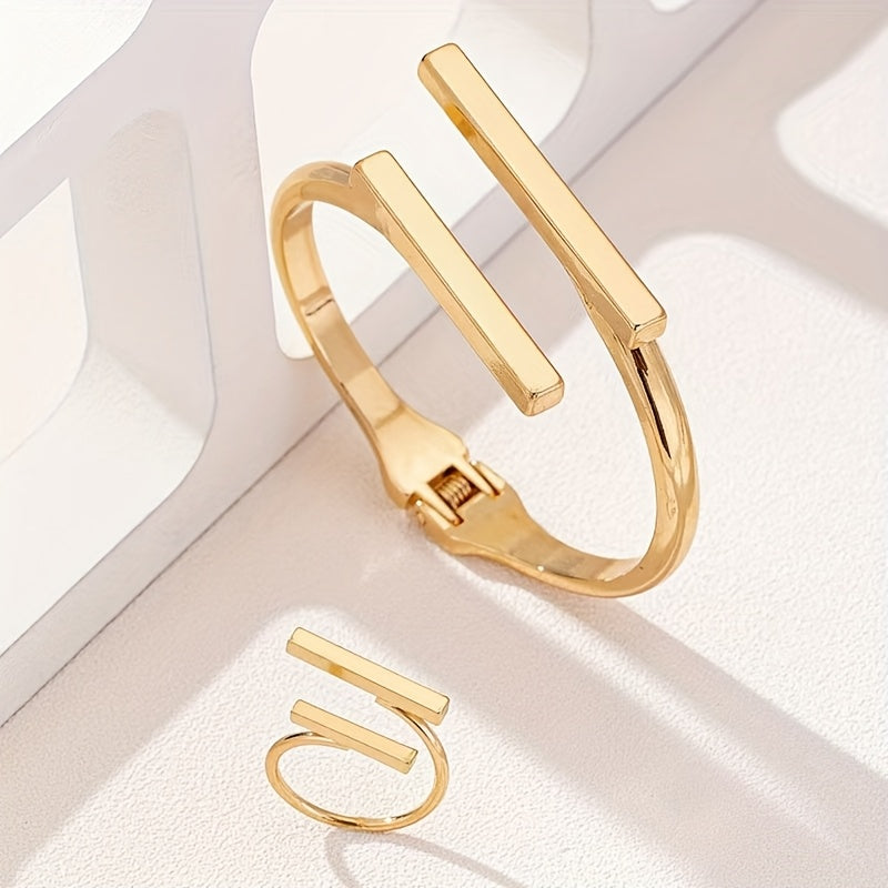 Stijlvolle geometrische verstelbare armband- en ringenset