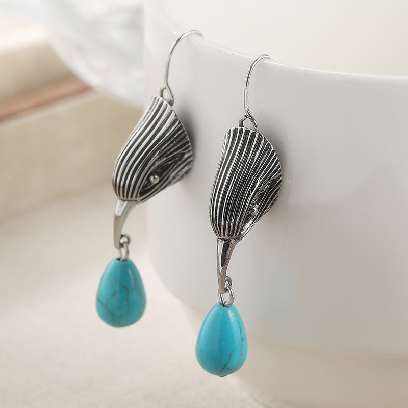Vintage Silver Tone Geometric Irregular Shape Turquoise Drop Earrings
