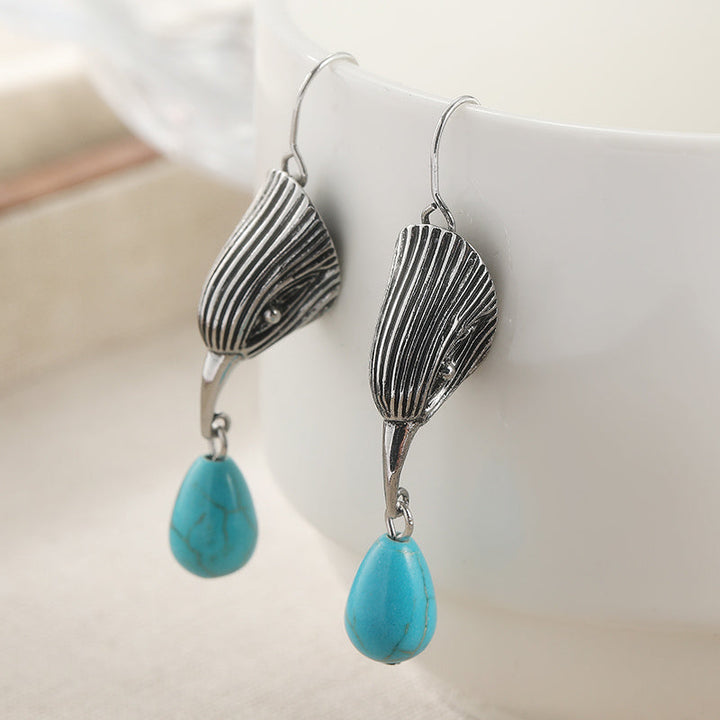Vintage Silver Tone Geometric Irregular Shape Turquoise Drop Earrings