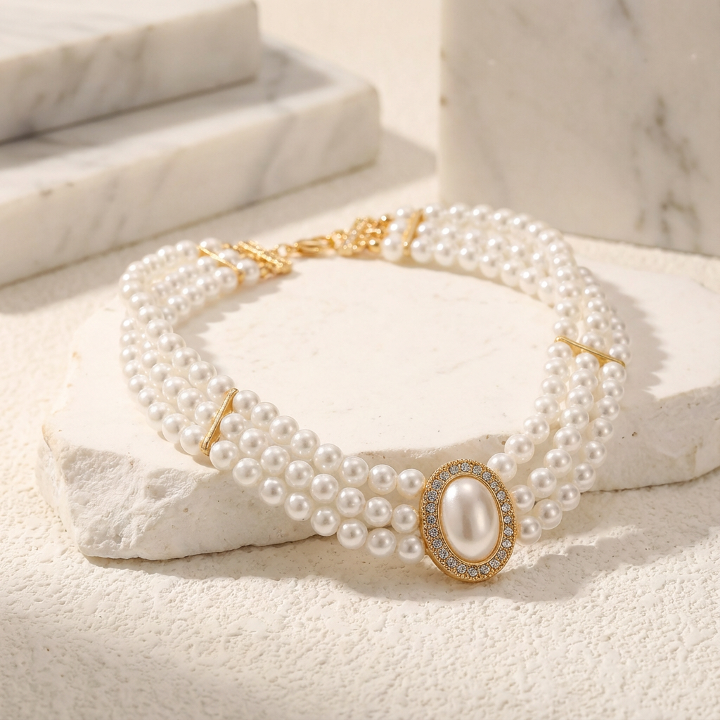 Turkooizen choker ketting met drie strengen