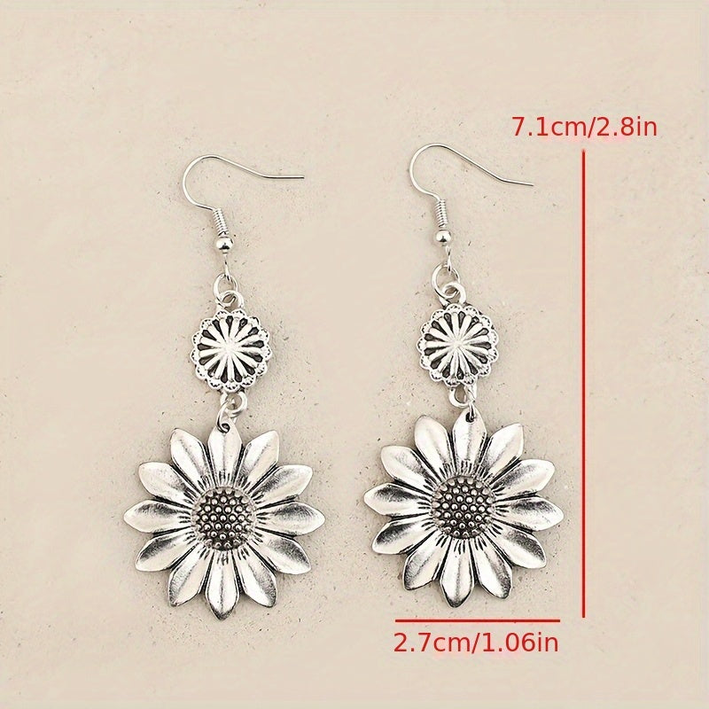 Vintage Bohemian Sunflower Drop Earrings