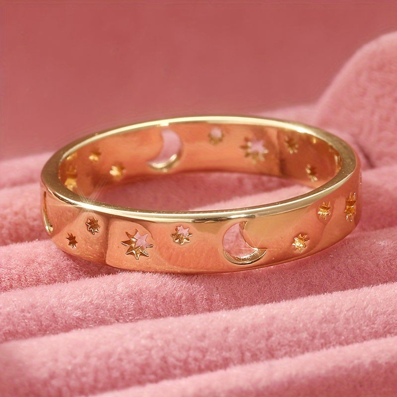 Vintage stapelbare ringenset met halvemaan en ingelegde zirkonia