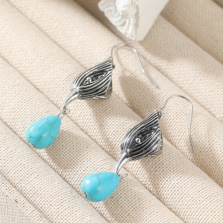 Vintage Silver Tone Geometric Irregular Shape Turquoise Drop Earrings