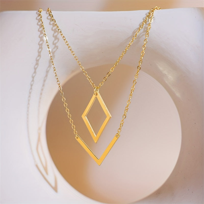 Retro geometrisch design goudkleurige ketting met V-hanger