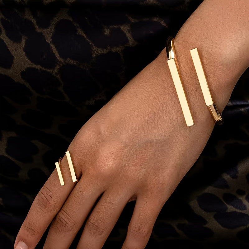 Stijlvolle geometrische verstelbare armband- en ringenset