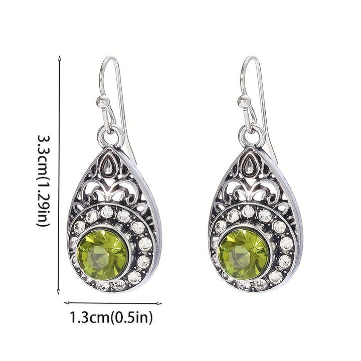 Retro Ethnic Style Water Droplet Green Zirconia Pendant Earrings