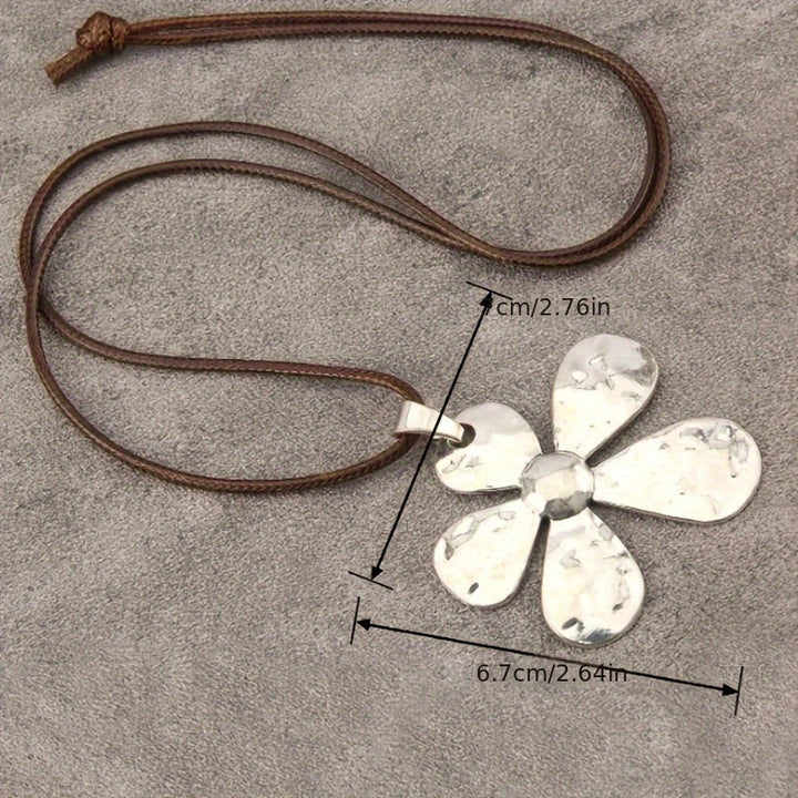 Minimalist Hammered Asymmetrical Flower Pendant Adjustable Necklace