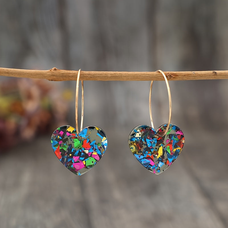 Vintage oorhangers met glitter harthanger van hars