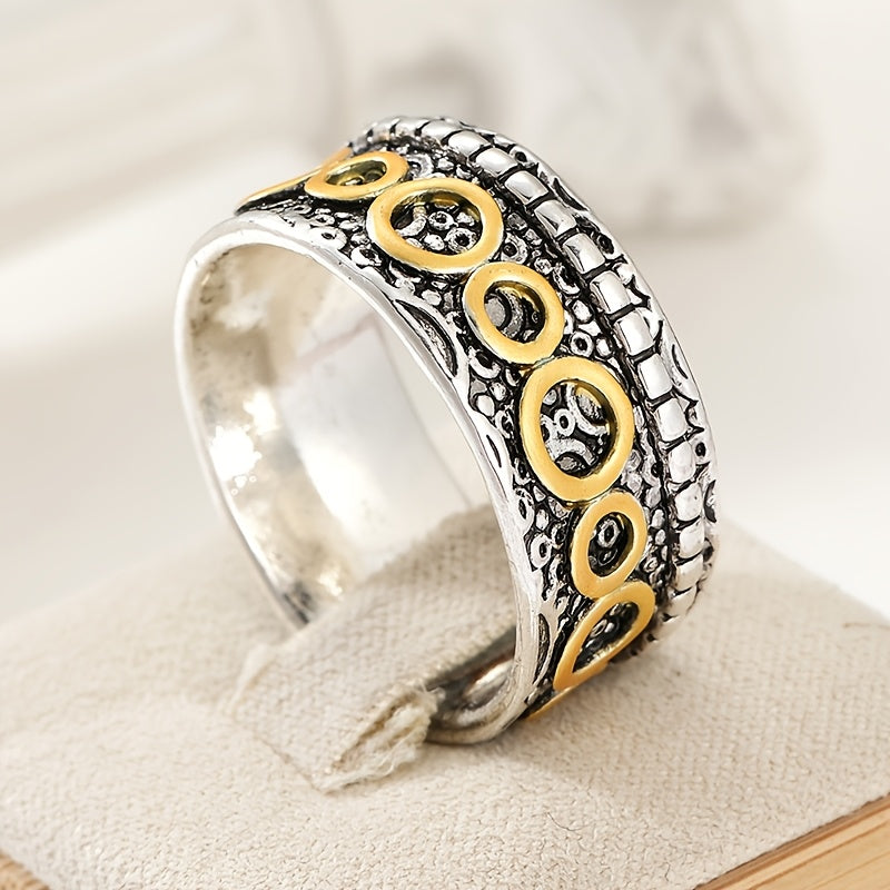 Retro tweekleurige koper- en zilverkleurige ring met meerdere cirkels