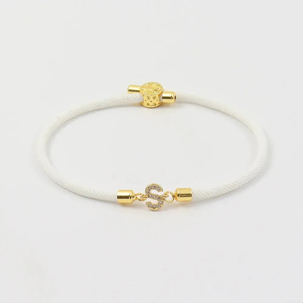 Dainty Personalized Initial Cord Bracelet with Pavé Diamond Charm