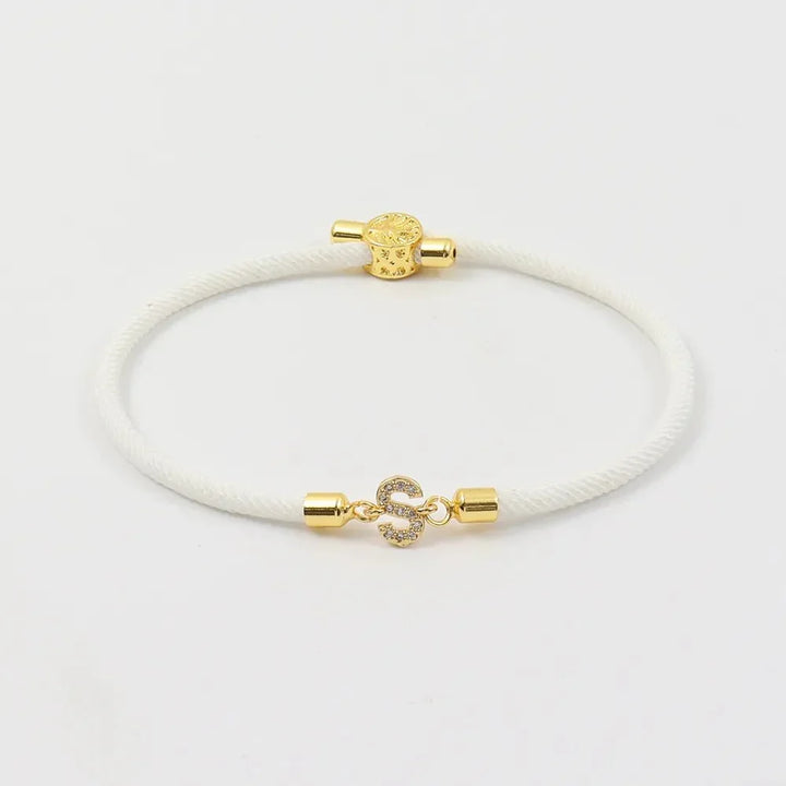 Dainty Personalized Initial Cord Bracelet with Pavé Diamond Charm
