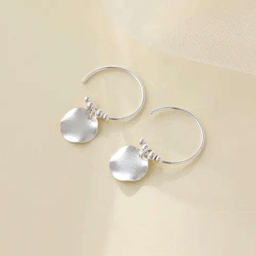 Minimalist Vintage Hammered Silver Disc Hoop Earrings