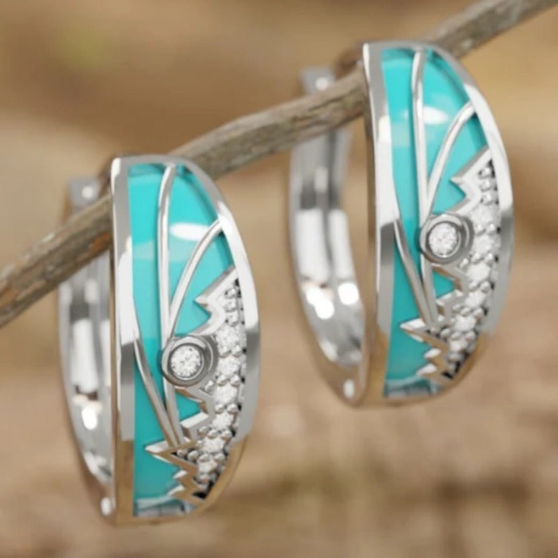 Stylish Enamel Mountain Sun Themed Zirconia Inlaid Earrings