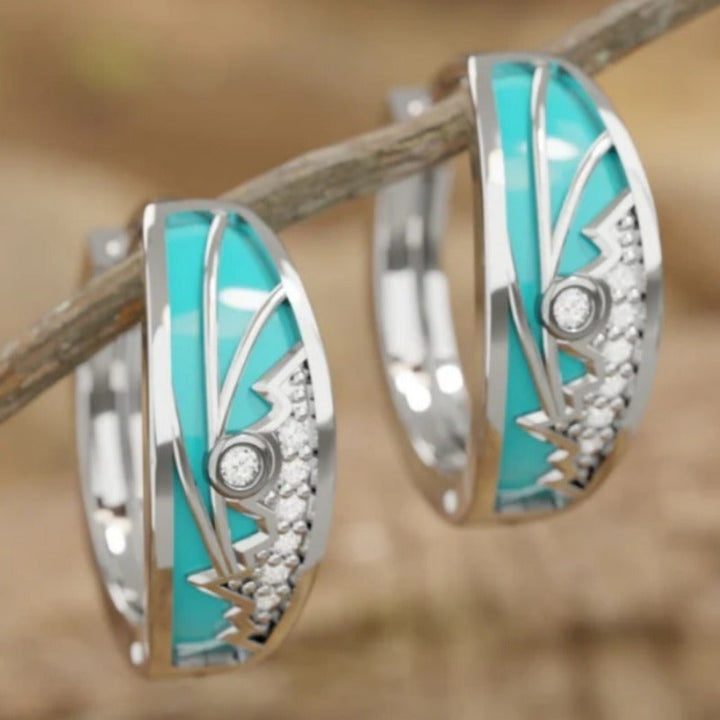 Stylish Enamel Mountain Sun Themed Zirconia Inlaid Earrings