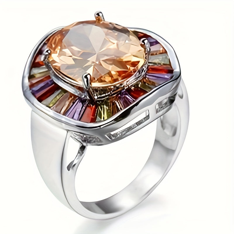 Romantische ovale ring met champagnekleurige zirkoonstenen
