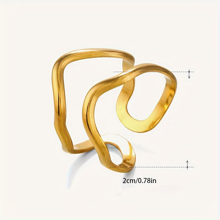 Minimal Design Wave-Style Gold Adjustable Ring Set