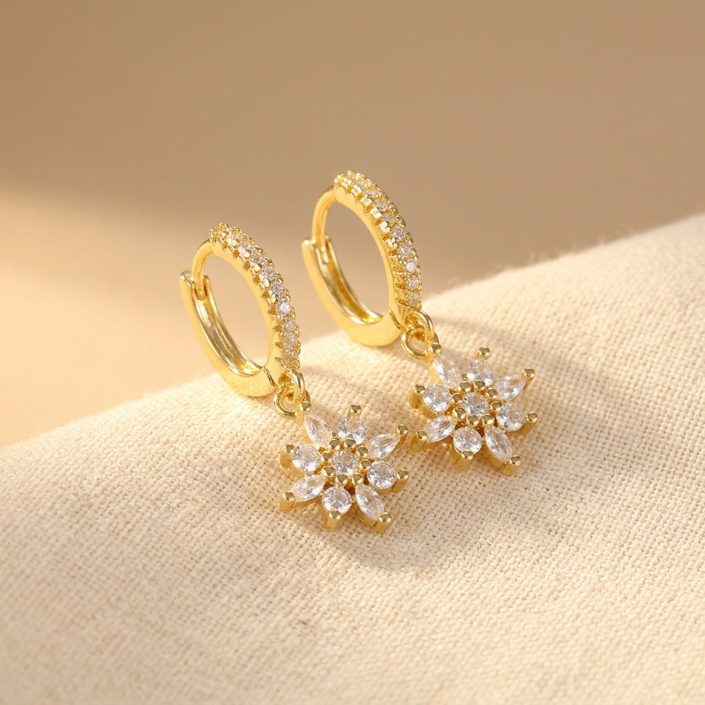 Starry Cubic Zirconia Gold Dangle Earrings