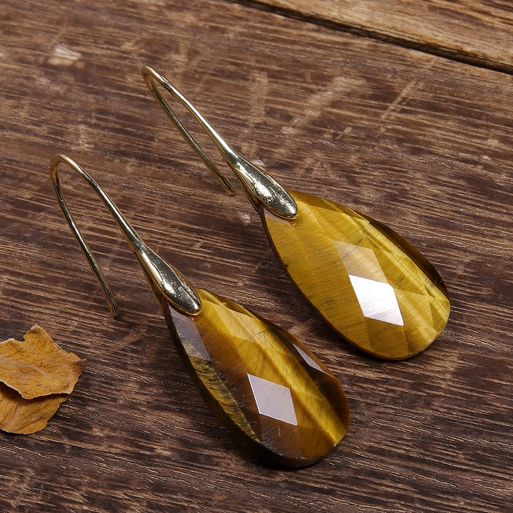 Bohemian Natural Stone Tiger Eye Drop Earrings