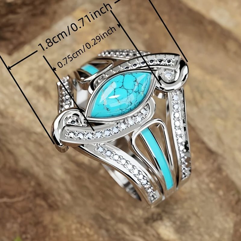 Elegante bohemien witgoud vergulde turkooizen ring