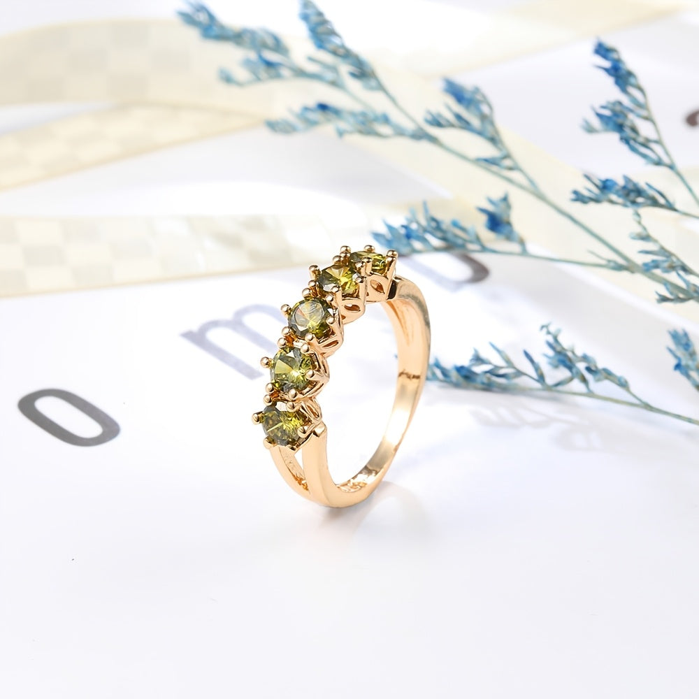 Vintage ring met olijfgroene zirkonia