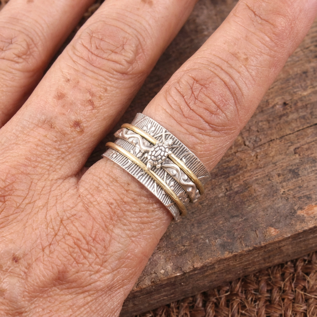 Vintage zilverkleurige schildpad spinner ring