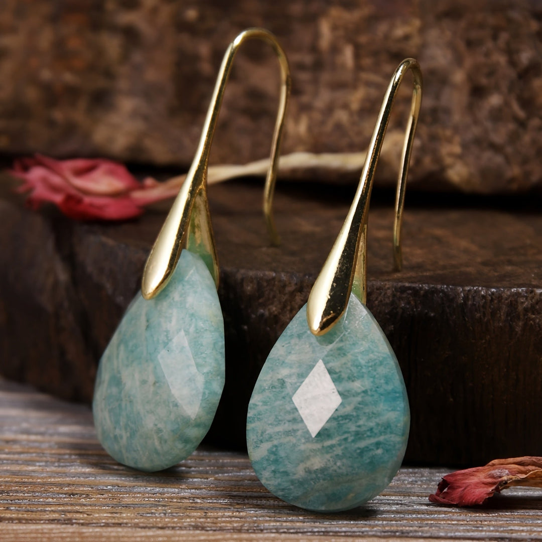 Elegant Natural Stone Amazonite Teardrop Earrings