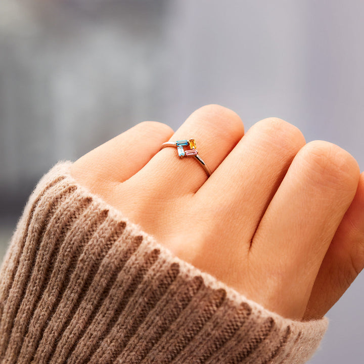 Personalized Baguette Birthstones Ring