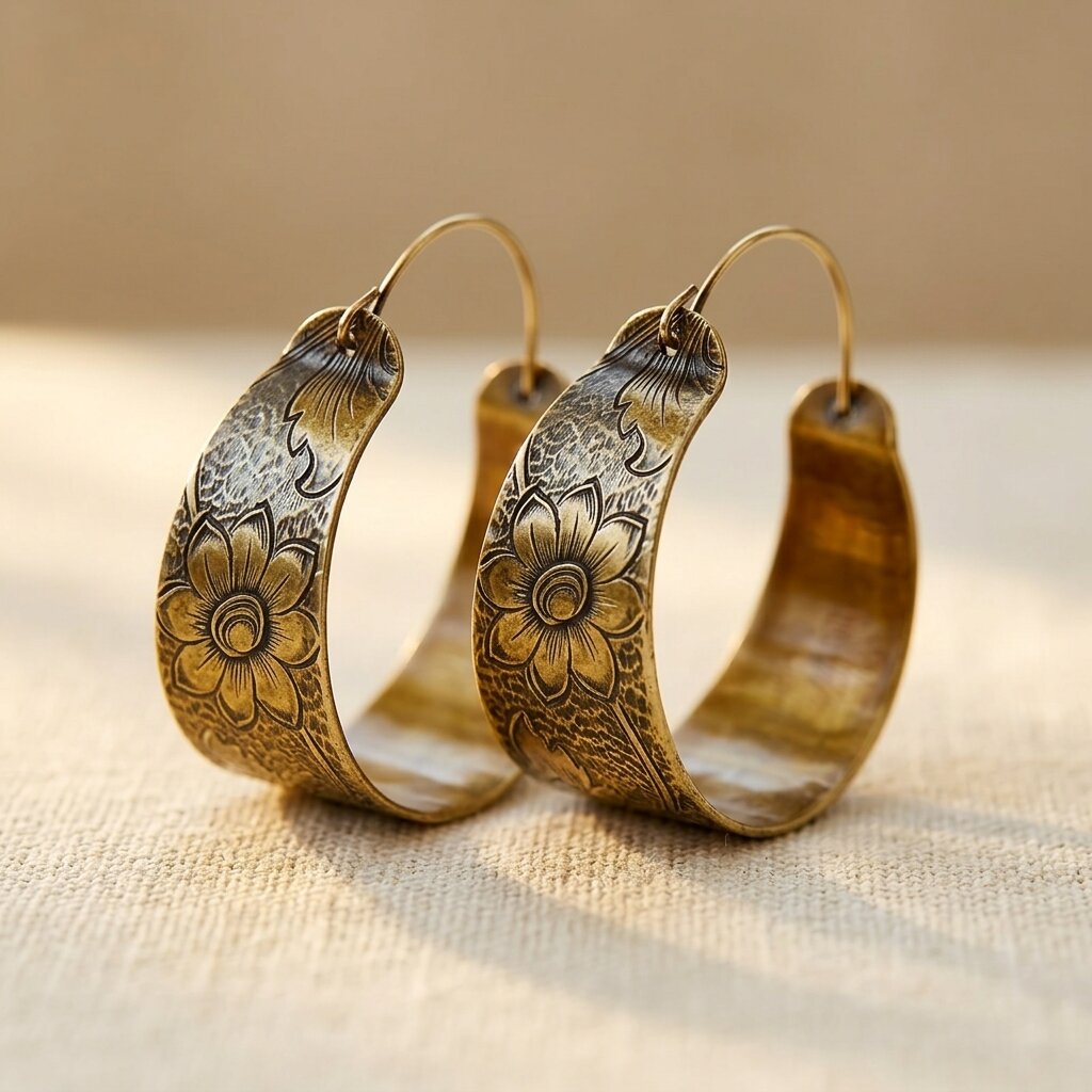 Boho chic vintage bloemen gegraveerde oorringen van legering