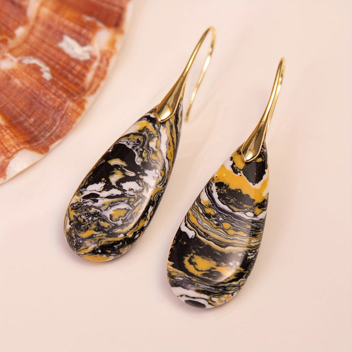 Natural Stone Black Yellow Stone Drop Earrings
