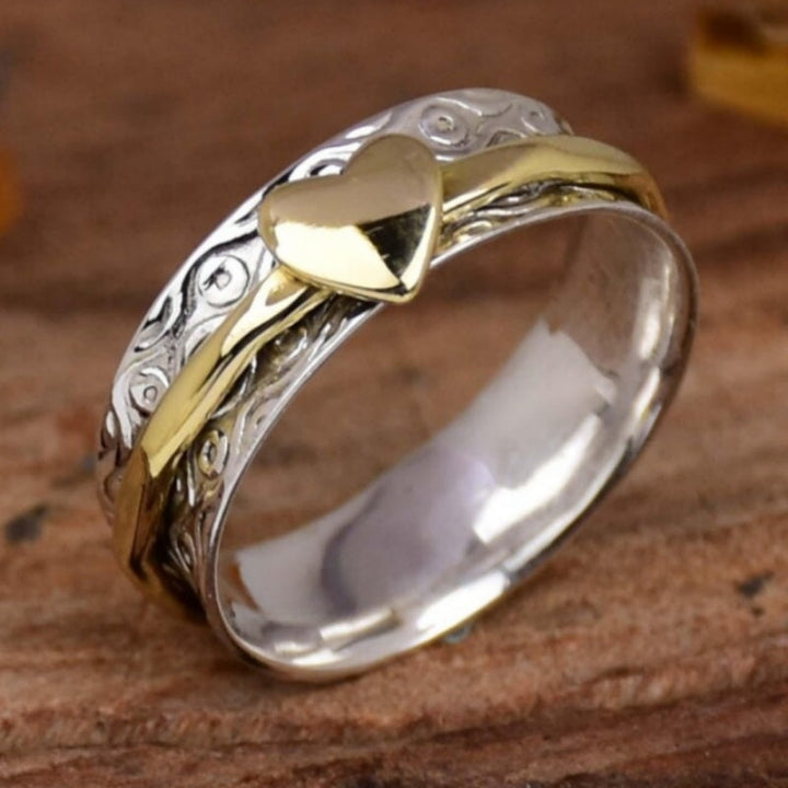 Vintage Two Tone Patterned Heart Spinner Ring