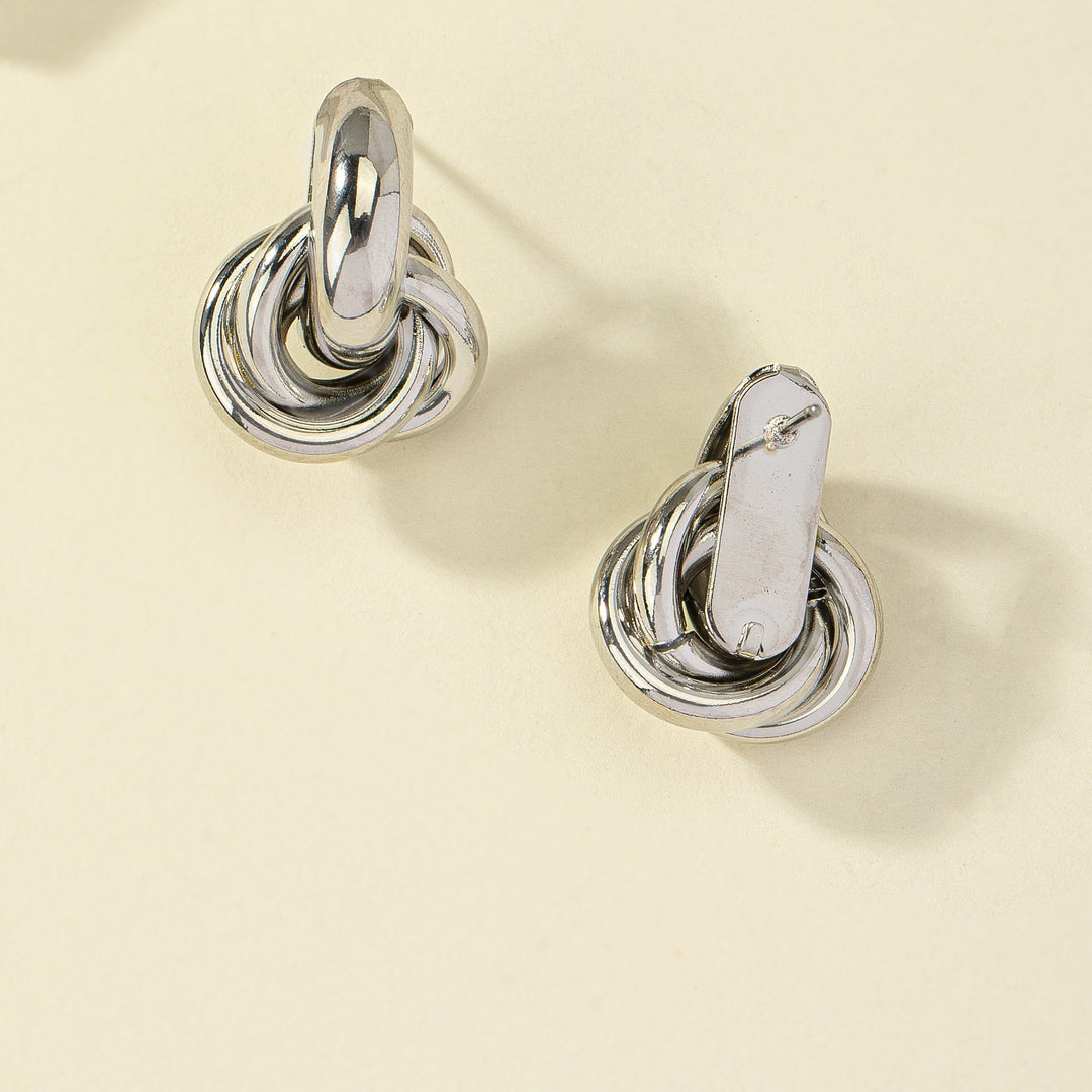 Elegant Silver Plated Geometric Interlocking Hoop Earrings
