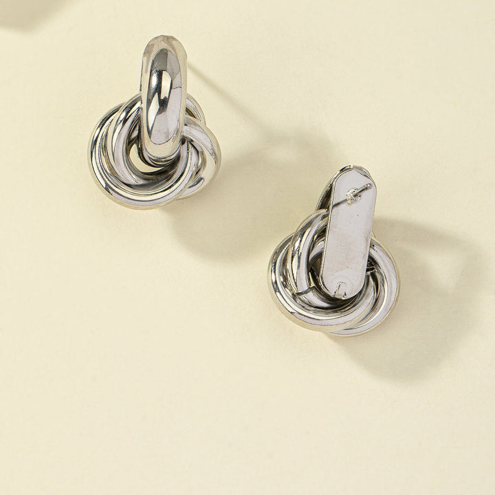 Elegant Silver Plated Geometric Interlocking Hoop Earrings