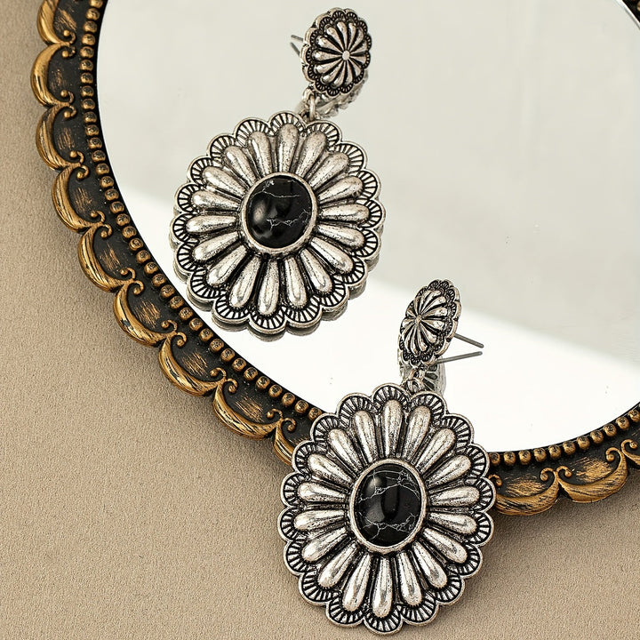 Vintage Bohemian Turquoise Round Pattern Earrings