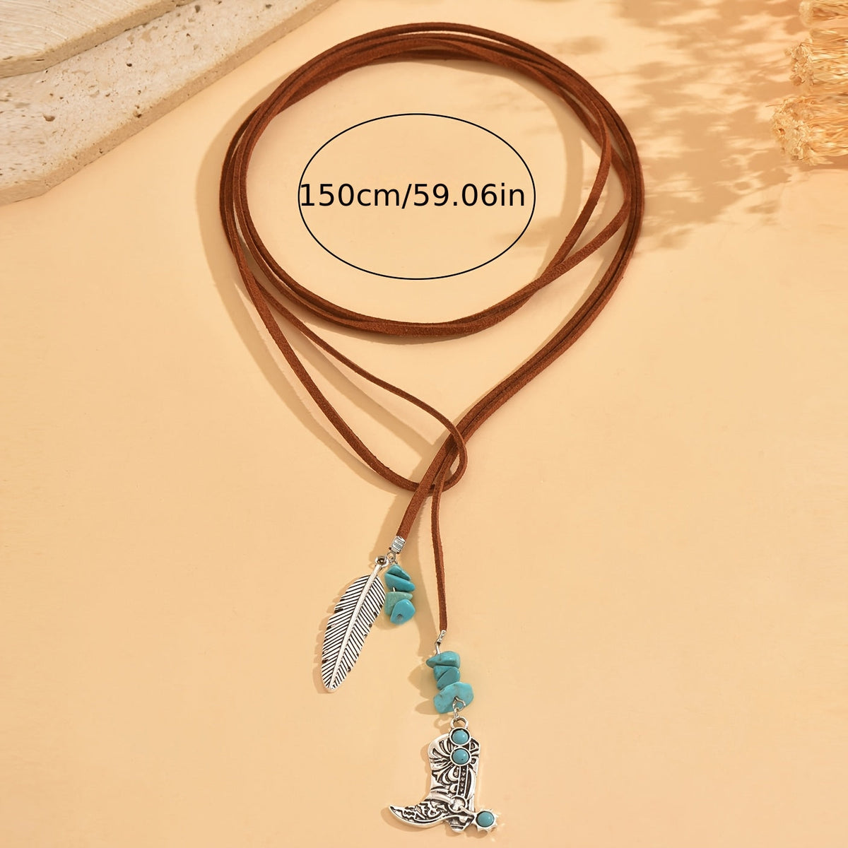 Vintage bohemien gelaagde ketting met turkooizen verenhanger