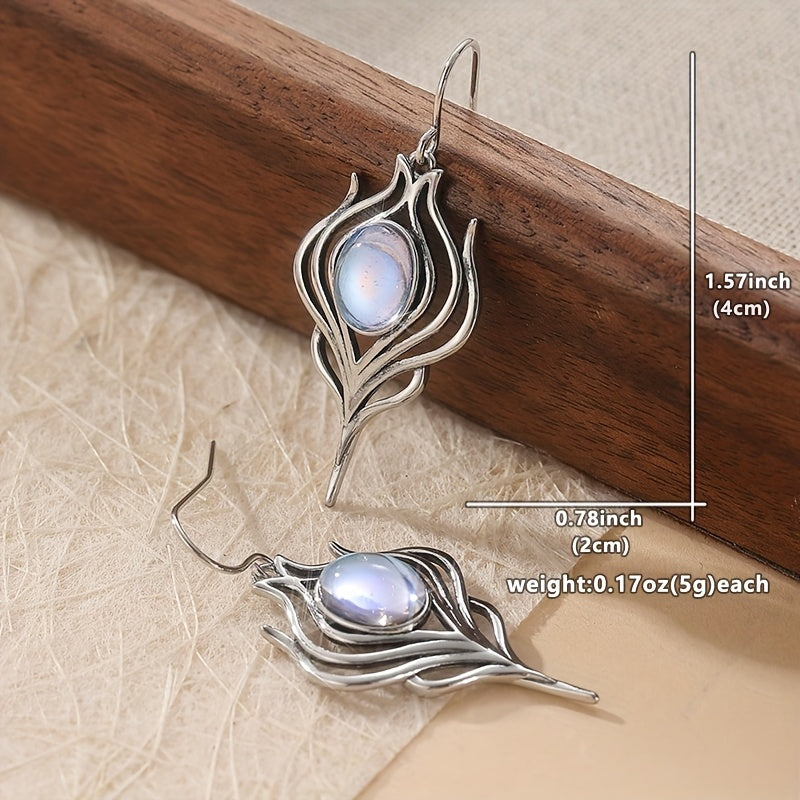Vintage bohemien maansteen blad oorhangers
