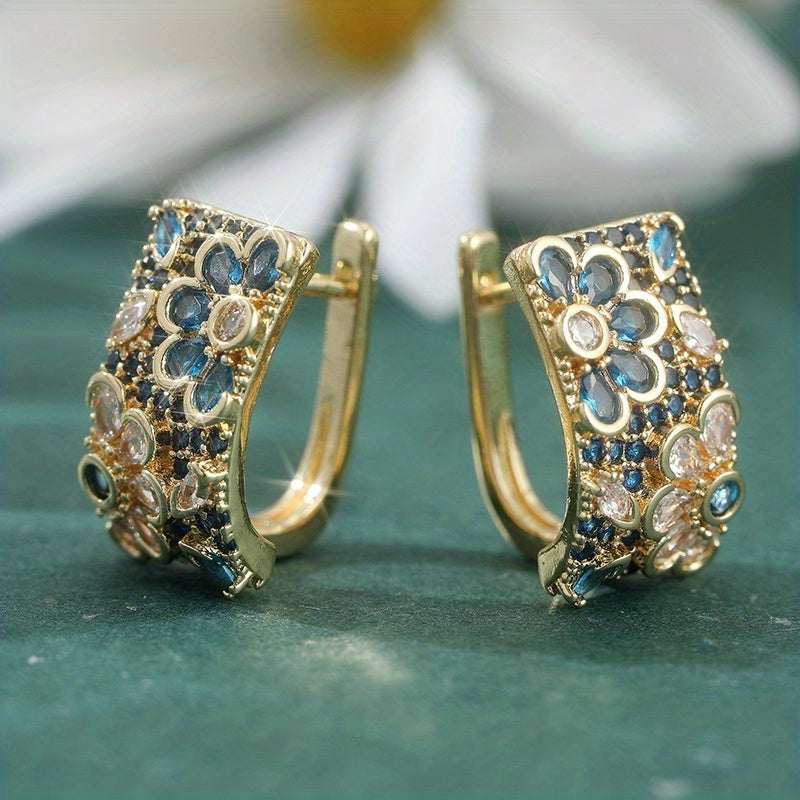 Vintage oorringen met meerkleurige zirkonia bloemen