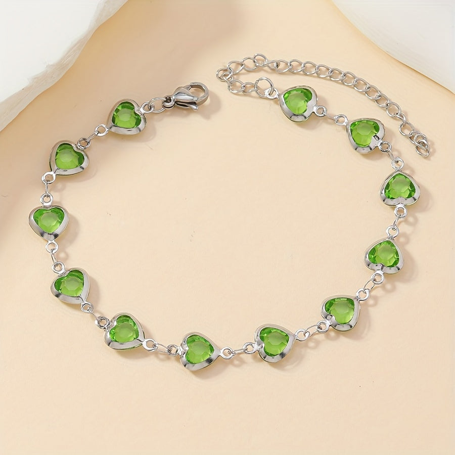 Elegante roestvrij stalen schakelarmband met meerkleurige harten