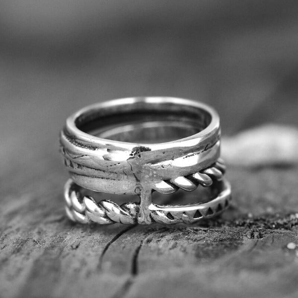 Elegant Bohemian Aztec Style Wide Band Silver Ring