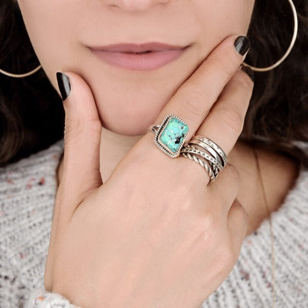 Elegant Bohemian Aztec Style Wide Band Silver Ring