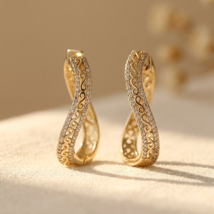 Luxurious Copper Gold Plated Zirconia Circular Hoop Earrings