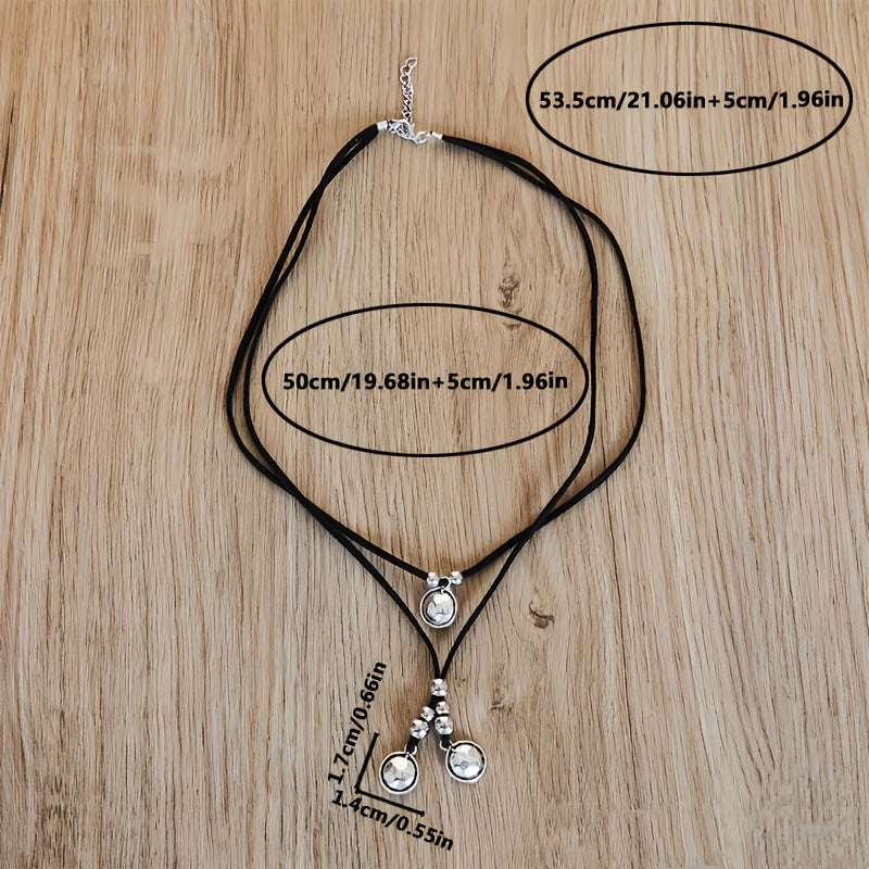 Vintage dubbellaags chokerketting met hanger van zinklegering