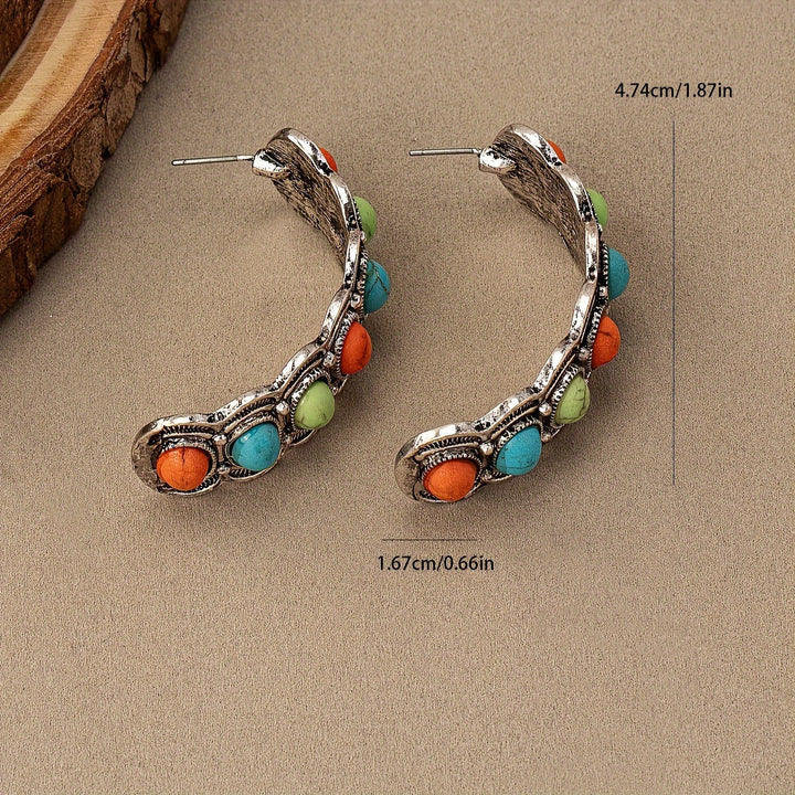 Southwestern Turquoise Silver Hoop Earrings
