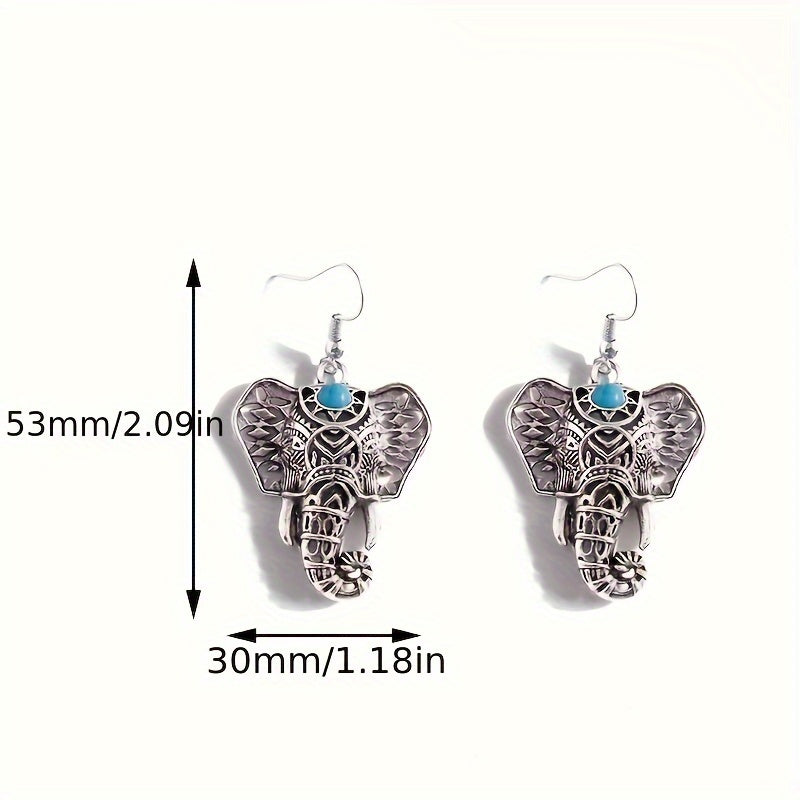 Vintage verzilverde boho olifant oorhangers met turkoois
